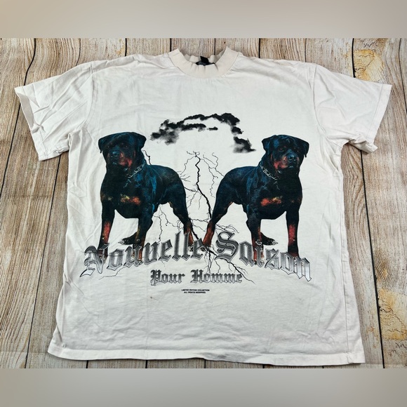 Mens Boohoo Man Rottweiler Dog White Streetwear T Shirt Size Large - Picture 1 of 7